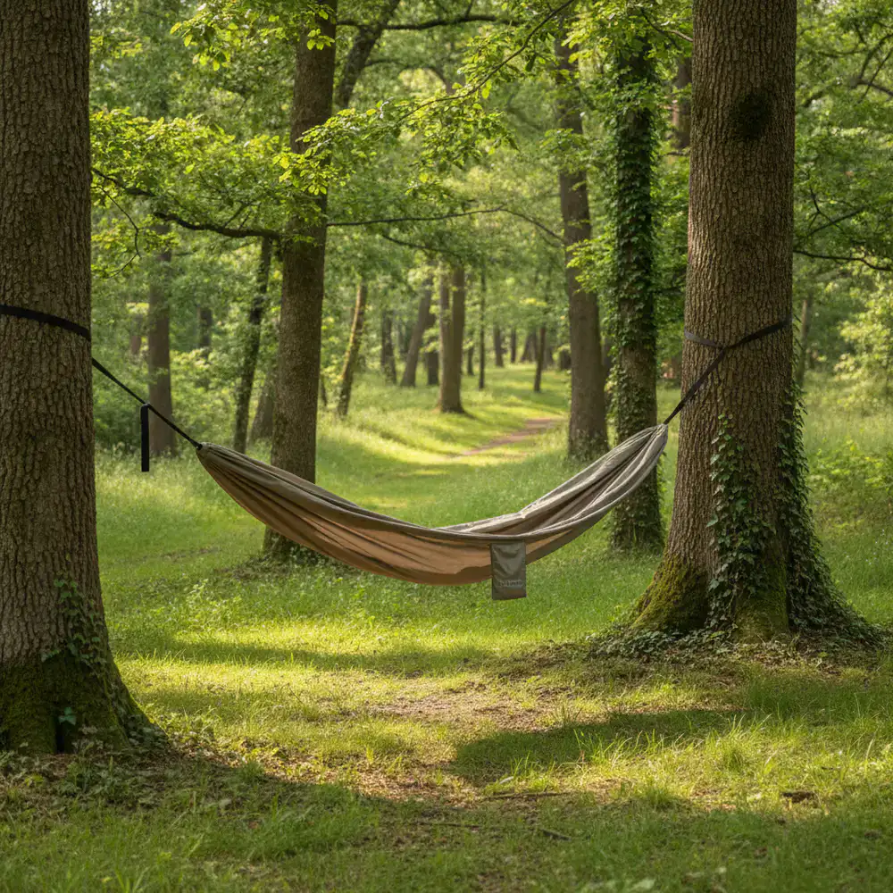 Portable hammock strung between two trees