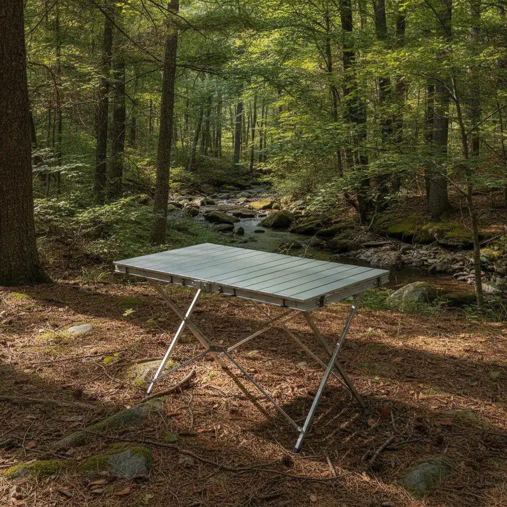 Roll-top aluminum camping table